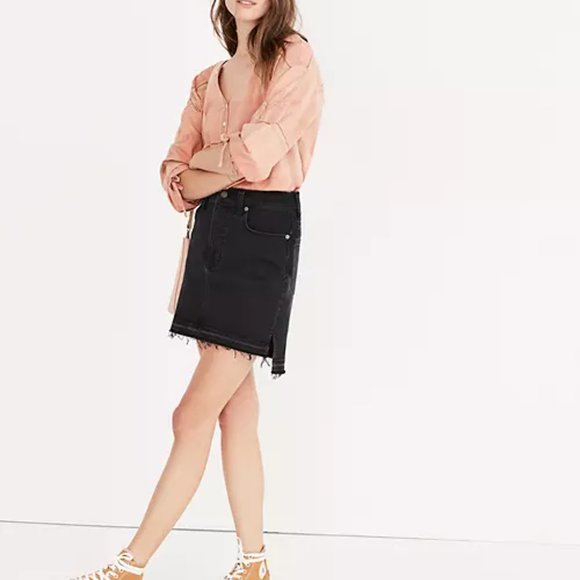 Madewell Step-Hem Stretch Jean Skirt, Washed Black, 26 - Picture 1 of 6